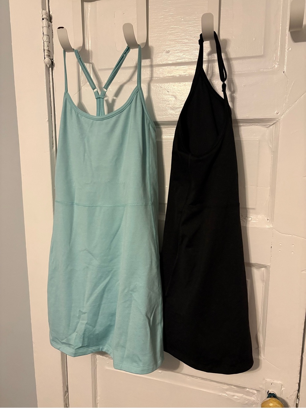 TWO Old Navy Cloudsoft athletic dresses, size m, black and light blue